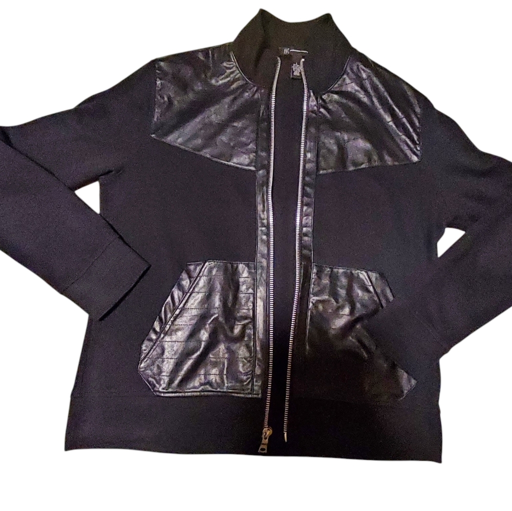 INC Concepts Black Faux Leather and Knit Jacket